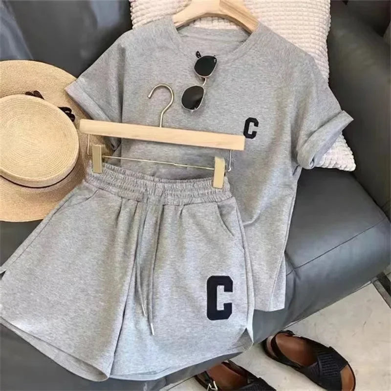 Summer Sleepwear Loose Short Sleeve T-Shirt Casual Shorts Large Size Pajamas Set