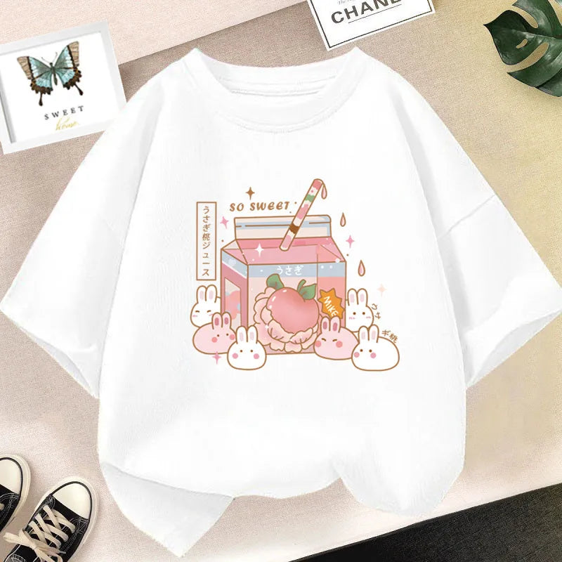 Cute Strawberry Milk Shake Cartoon T-shirt