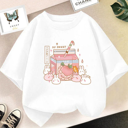 Cute Strawberry Milk Shake Cartoon T-shirt