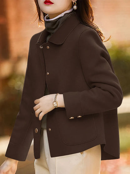 Classic Solid Short Woolen Warm Clothing Button Up Coat