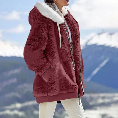 Autumn Winter Casual Hooded Zipper Cashmere Jacket