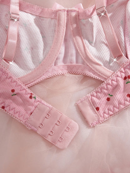 2-Piece Set Cherry Print Comfortable Lingerie