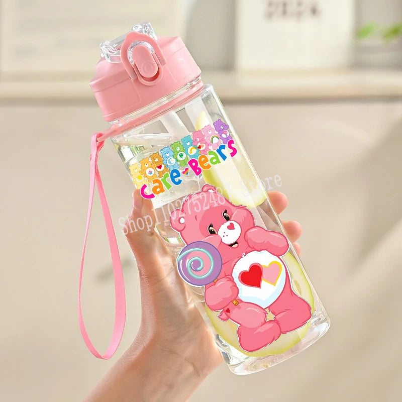 900ml Care Bears Cute Water Bottle with Straw Girls School Plastic Cup