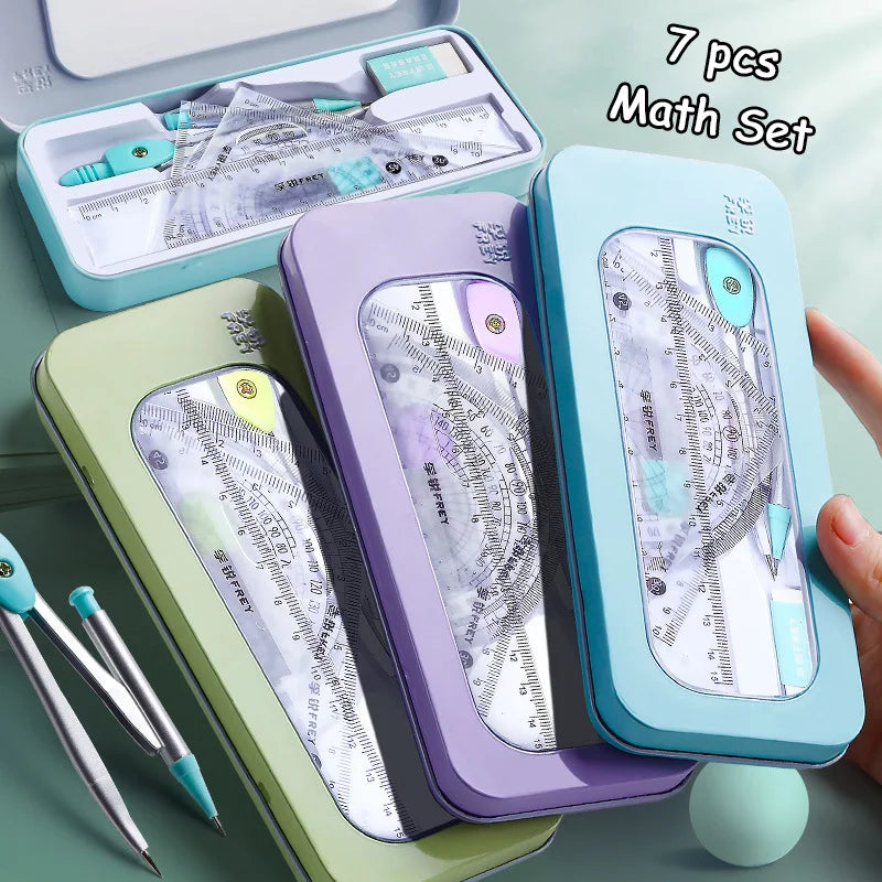 7 Pcs/set Mathematical Rulers Set Multi-function Professional Compass Ruler