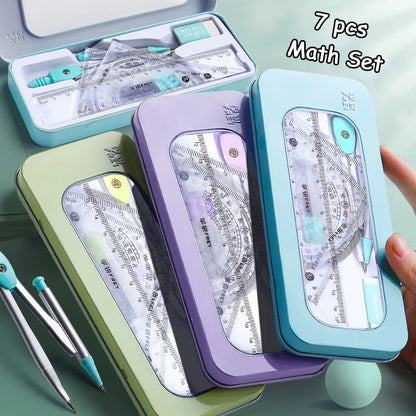 7 Pcs/set Mathematical Rulers Set Multi-function Professional Compass Ruler