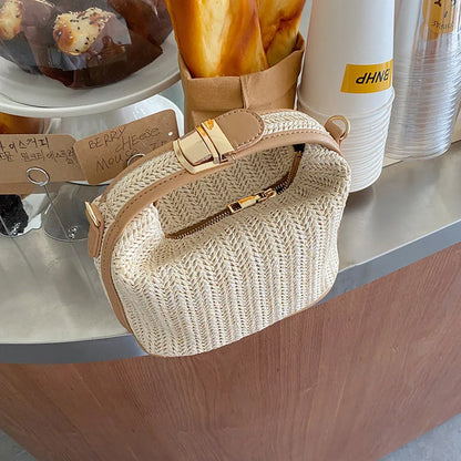 Small Straw Shoulder Woven Bucket Crossbody Bag