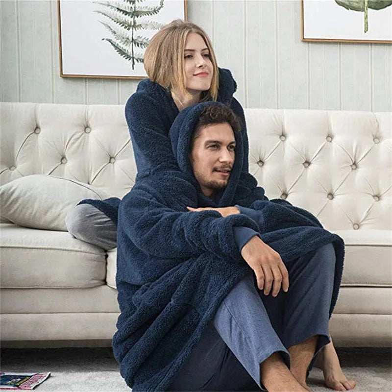 Thick Warm Hooded Outerwear Solid Elegant Soft Double Fleece Jacket pullover