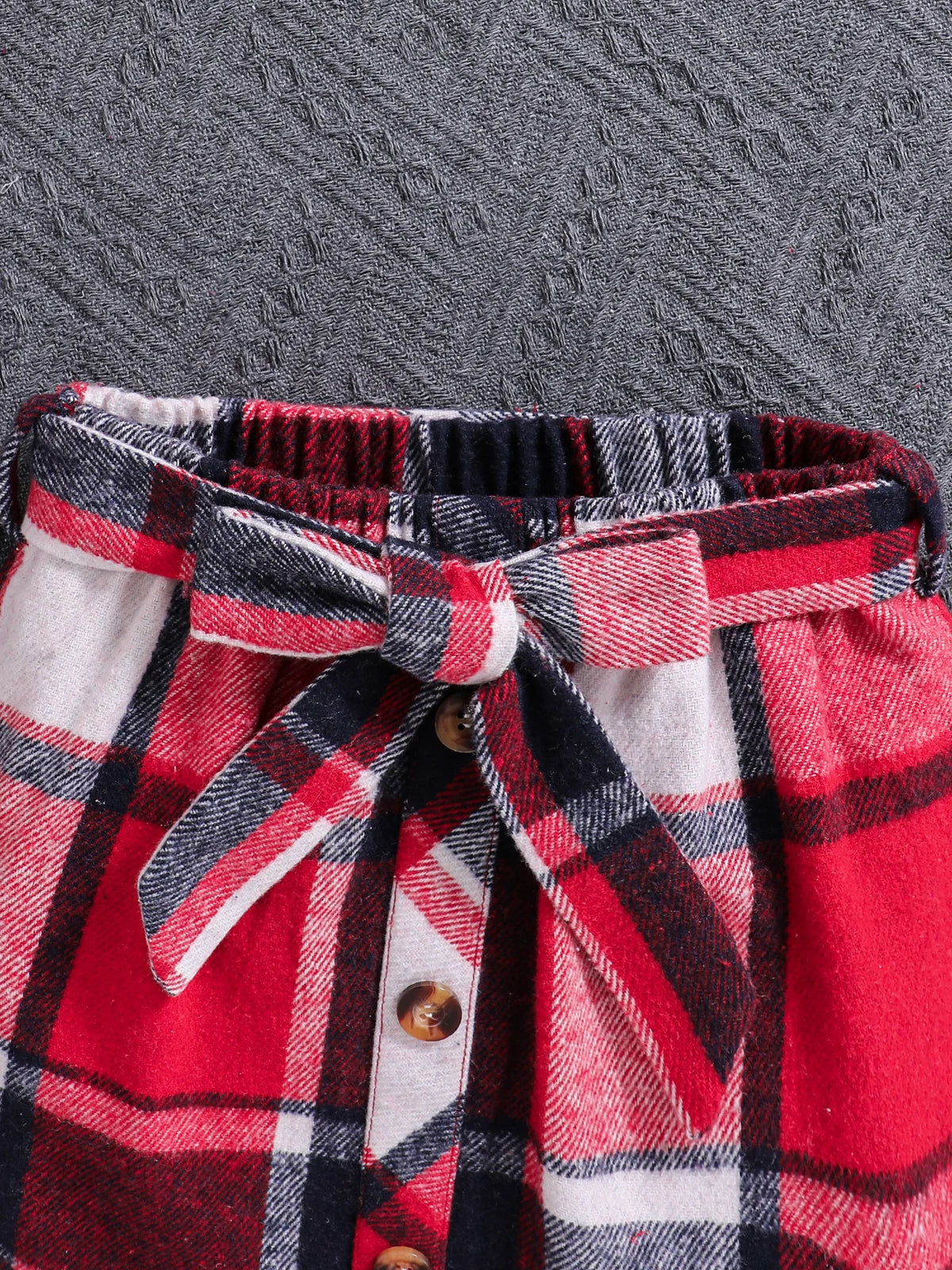 Spring and fall red high neck bubble long sleeve red plaid skirt + hat 3-piece Set