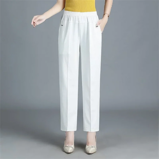Elastic High Waist Casual Straight Pants