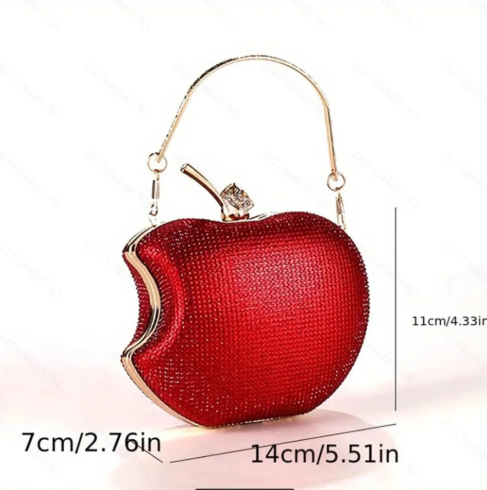 Sparkly Apple Rhinestone Handbags Diamond Bling Clutch Crystal Bags
