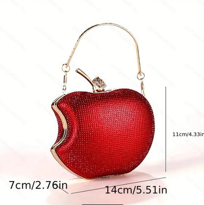 Sparkly Apple Rhinestone Handbags Diamond Bling Clutch Crystal Bags