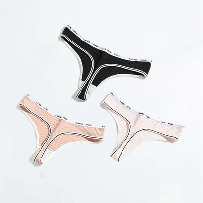 3pcs Ribbed Cotton G String Lingerie