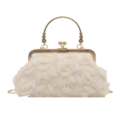 Luxury Chain Shoulder Chiffon 3D Flower Banquet Bag
