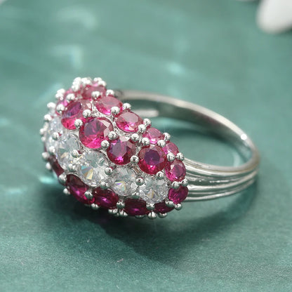 Luxury Inlaid White Red CZ Sparkling Silver Geometry Rings