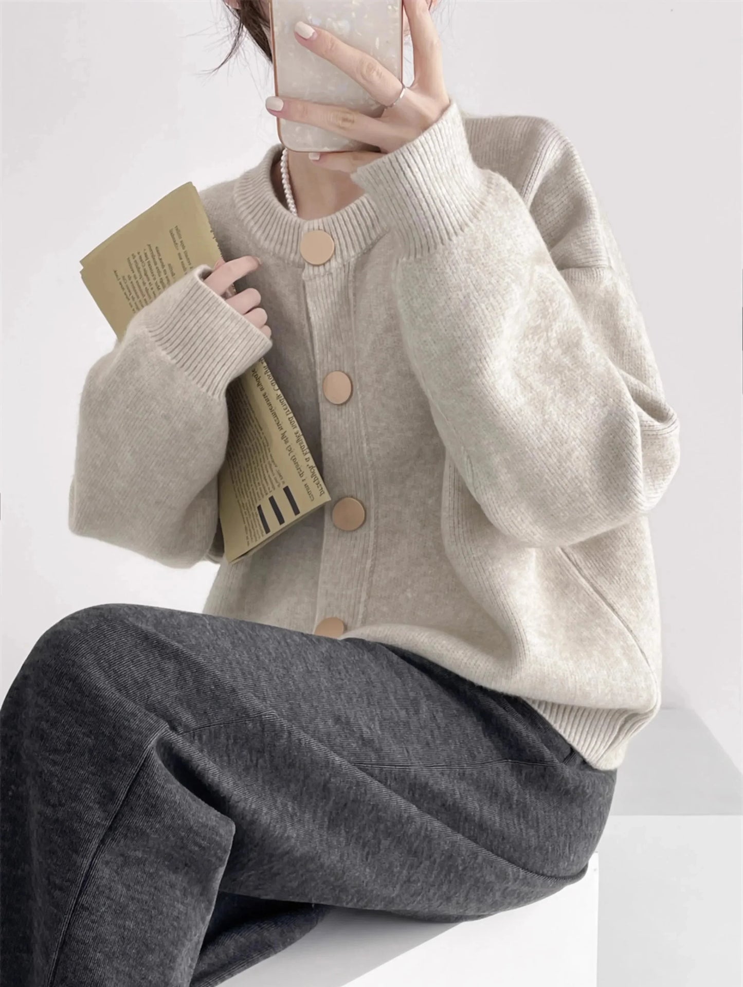 O-neck Loose Cardigans Single Breasted Sweaters