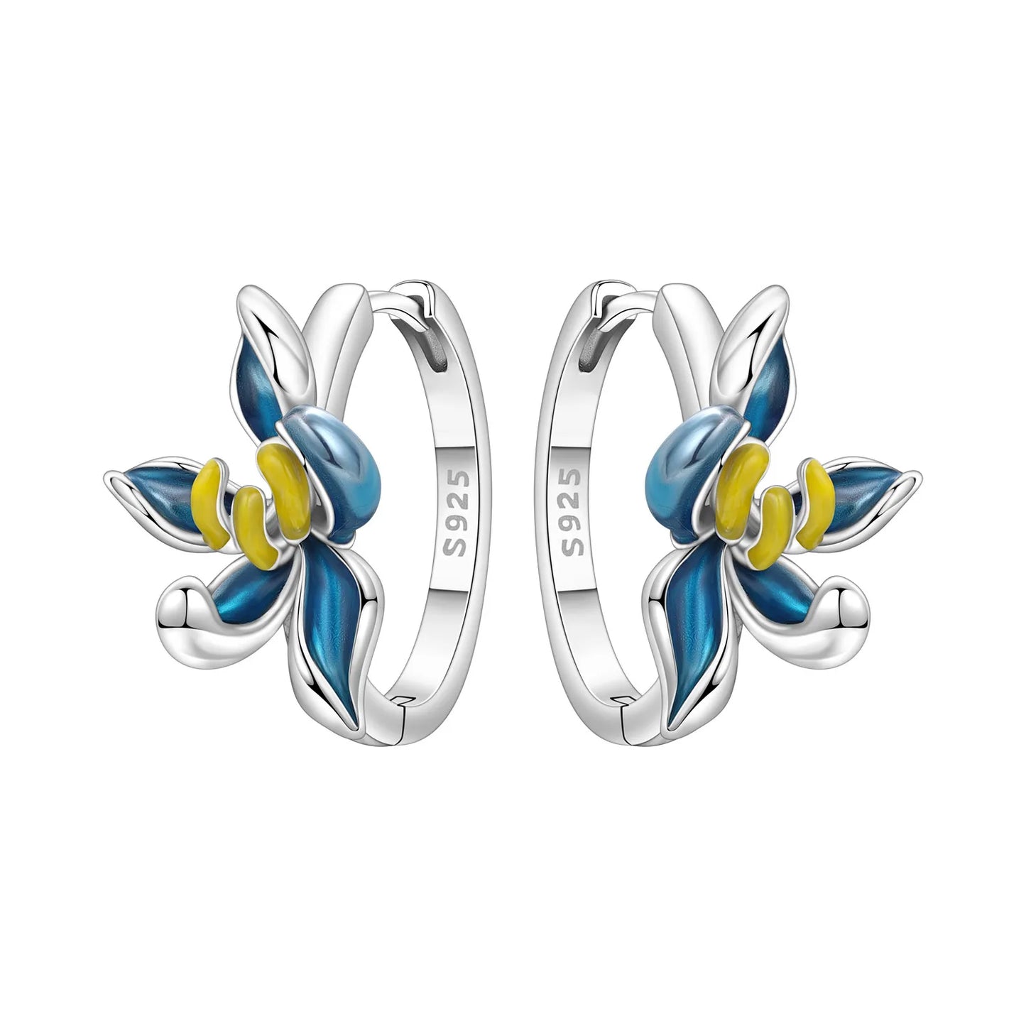 Orstarry Original 925 Sterling Silver Blue Iris Flower Earrings