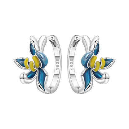Orstarry Original 925 Sterling Silver Blue Iris Flower Earrings