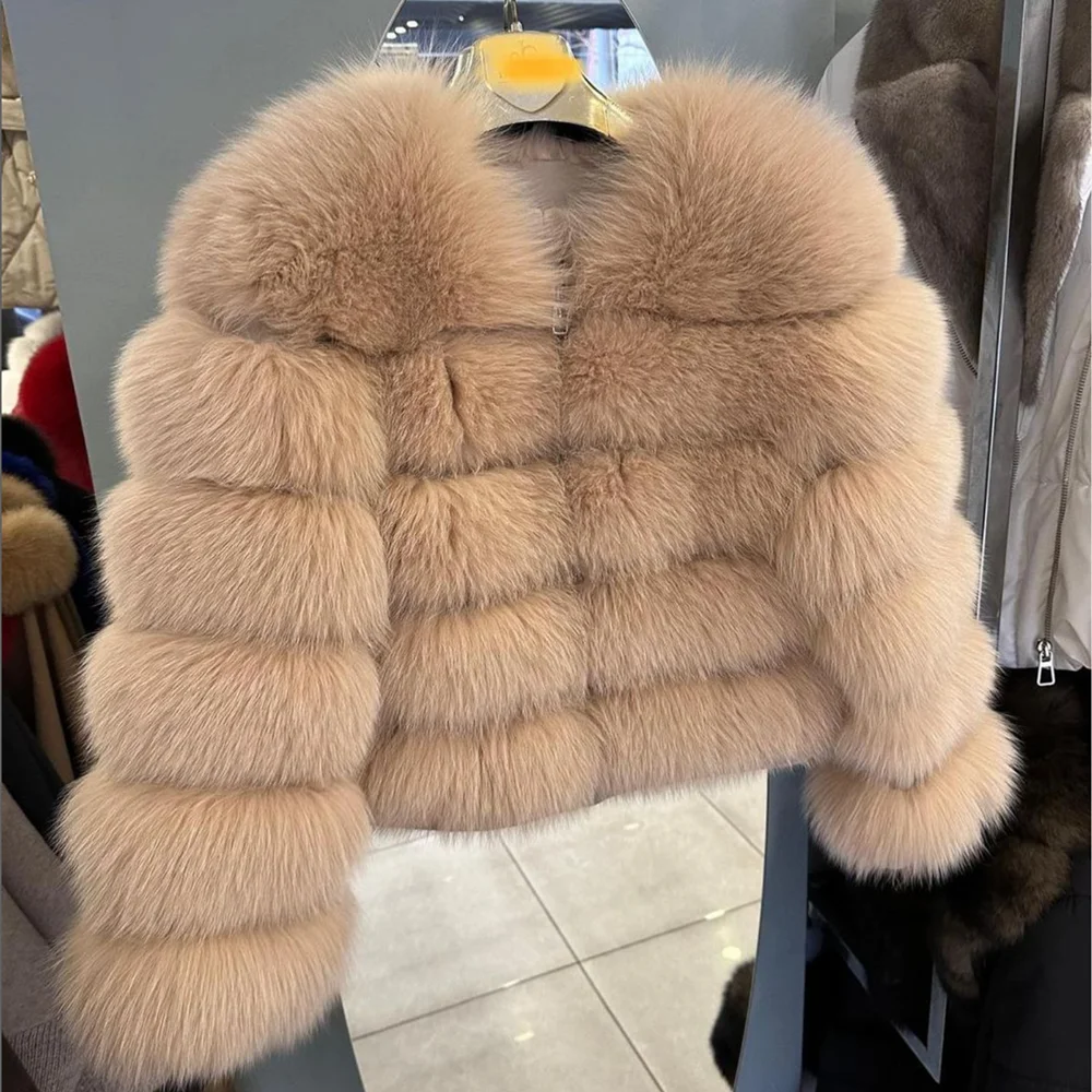 Fox Fur Coat Real Winter Brown Leather Coats & Jackets