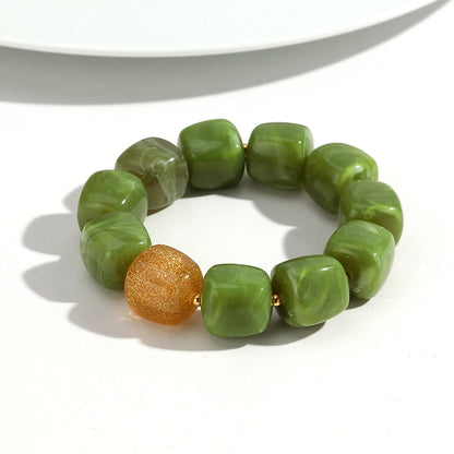 Boho Colorful Round Beads Heart Pendant Elastic Bracelets