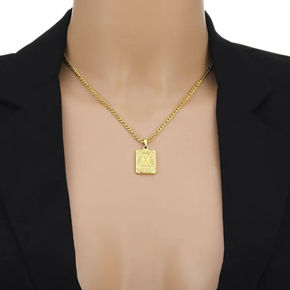 Initial Pendant Stainless Steel Letter Square Necklace