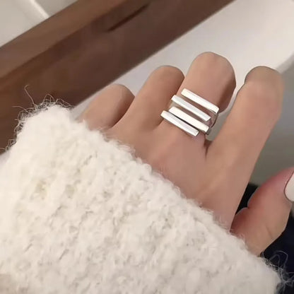 925 Sterling Silver Geometric Black Stone Rings