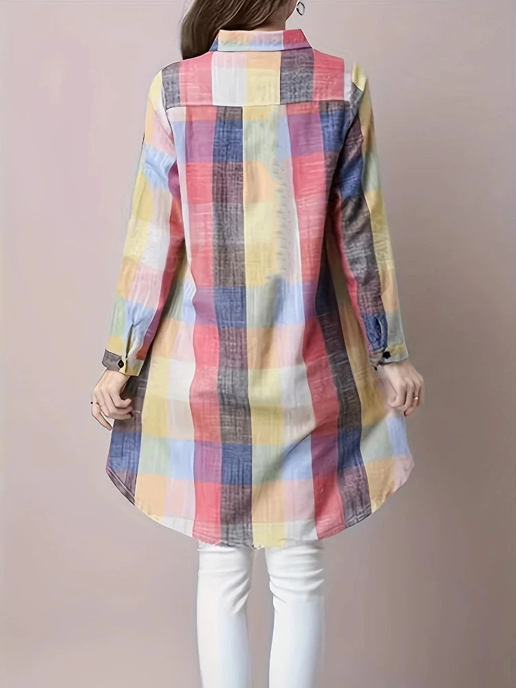 Plus Size Loose Vintage Stripe Plaid Shirt