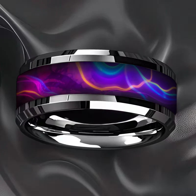 8MM Gold Stainless Steel Domed Red and Blue Stone Inlay Rings