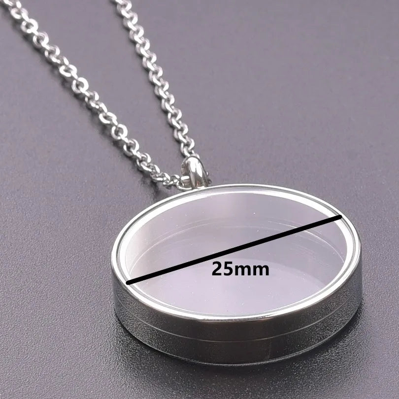 1Pc 10-45mm Round Memory Coin Bezel Locket Pendant Necklaces