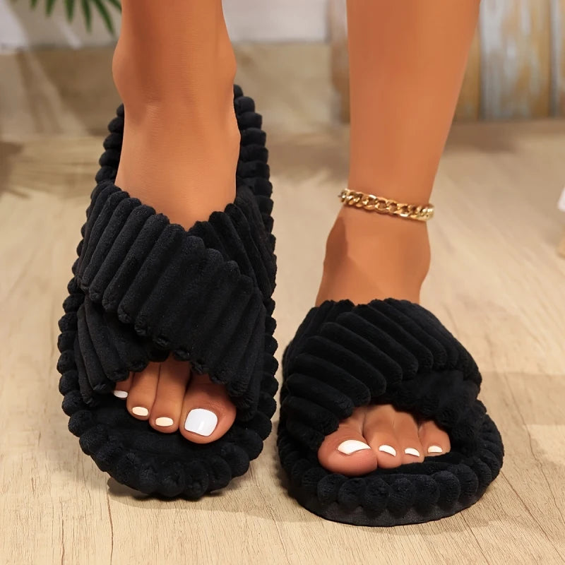 DANA Corduroy Cross Strap Home Slippers