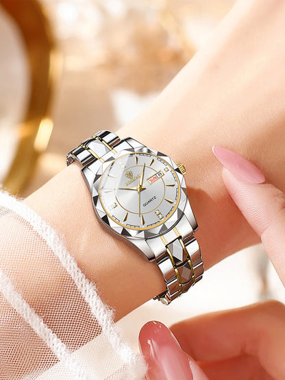 Luxury Ladies Quartz Waterproof Luminous Date Stainless Stain Wristwatch