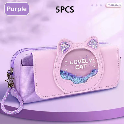Kawaii Quicksand Pencil Case Large Capacity Pen Box