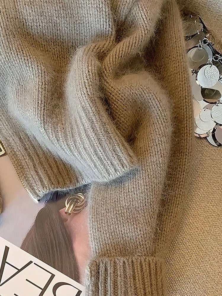 Zipper Cropped Cardigan 400g Thick Autumn Knitted Sweater Coat