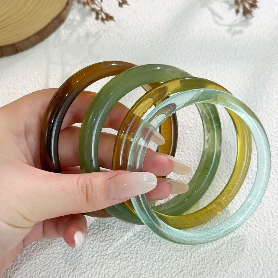 Vintage Resin Acrylic Bangle Korean Texture Charms Cuff Bangles Bracelets Set