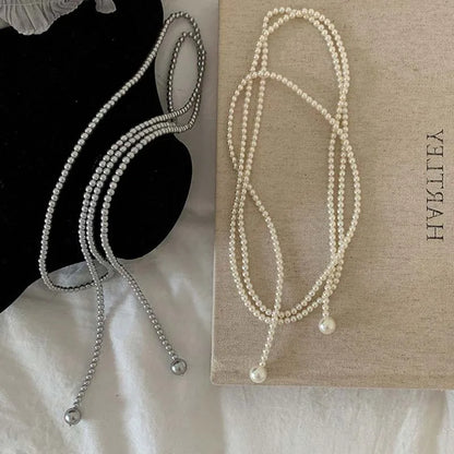 Vintage Imitation Pearl Long Chain Necklace