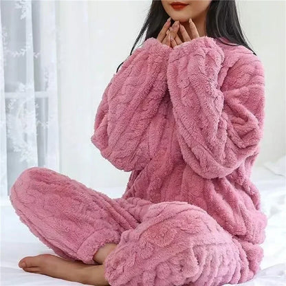 Coral Velvet Jacquard Soft Warm Winter Loungewear Pajama Sets