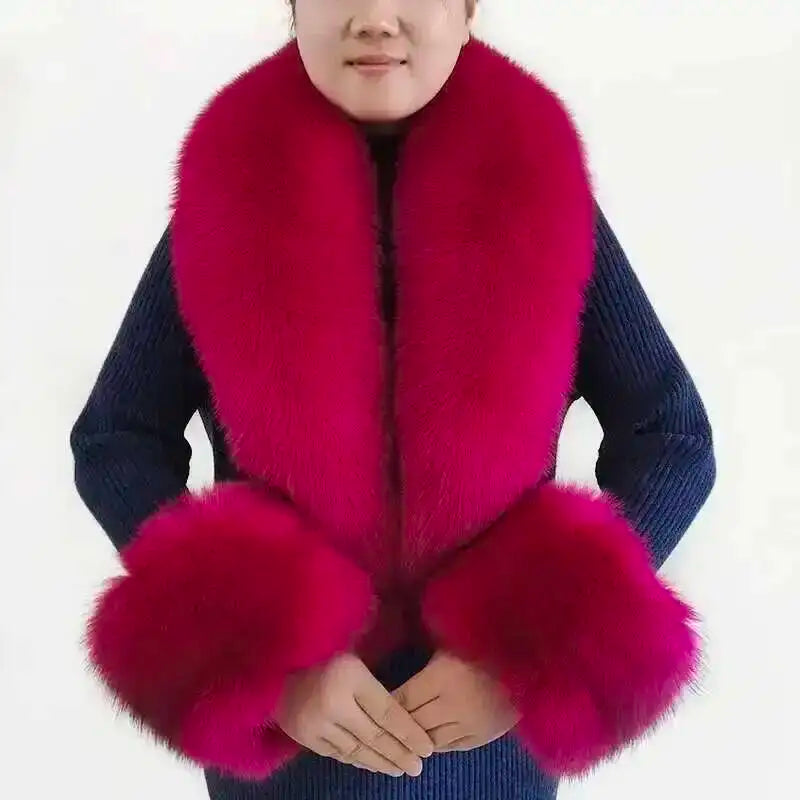Conjunto de bufanda y puños de piel de zorro natural