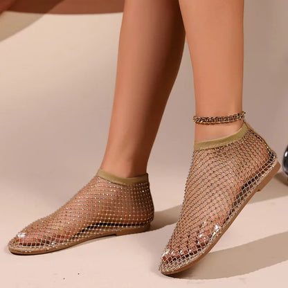 Mesh Luxurious Rhinestone Round Toe Sandal