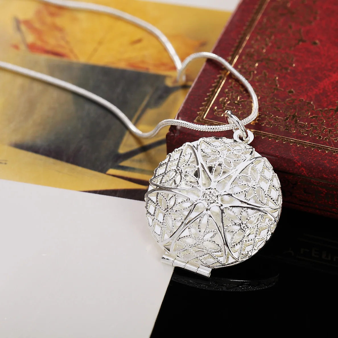 40-75cm 925 Sterling Silver seashell Photo open Frame Necklace
