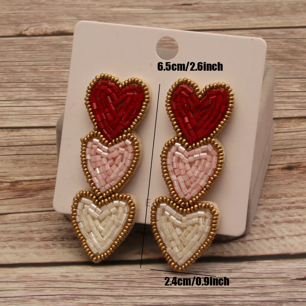 Hearts Dangle Beaded Earrings