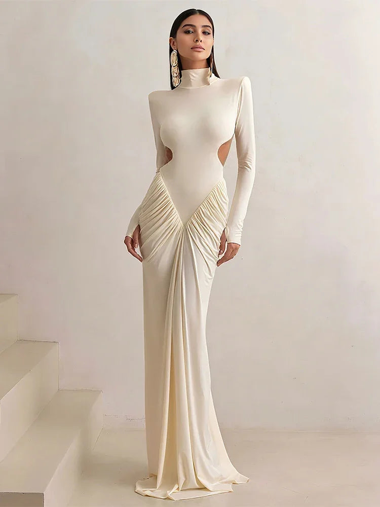 Maxi High Classic Full Sleeve Straight Backless Dress
