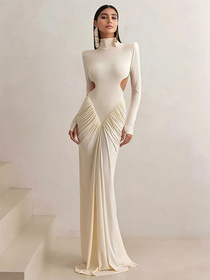 Maxi High Classic Full Sleeve Straight Backless Dress