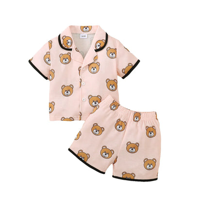 0-3 Years Cartoon Cute Pattern Short Sleeved Top+Shorts Set