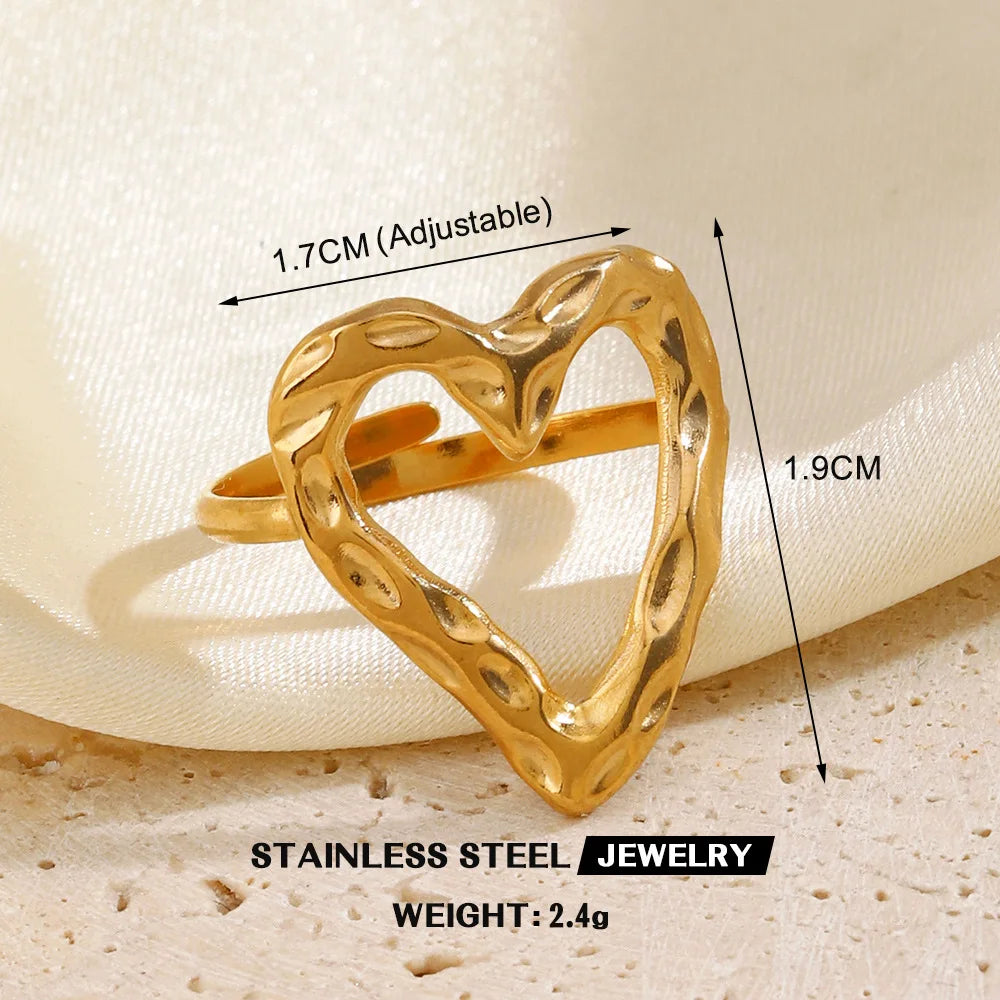 Gold Stainless Steel Heart Metal Hollow Waterproof Rings