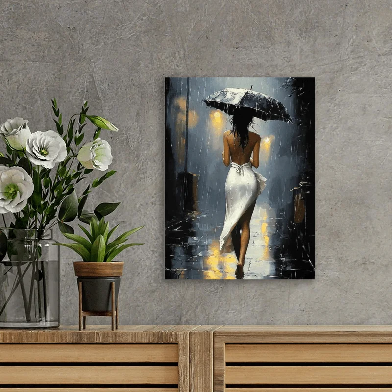 Romantic Rainy Night Canvas Art with Unframes