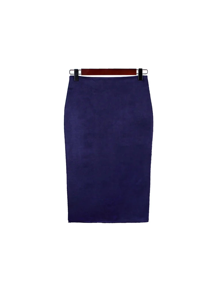 Suede Pencil High Waist Bodycon Vintage Suede Split Thick Stretchy Skirts