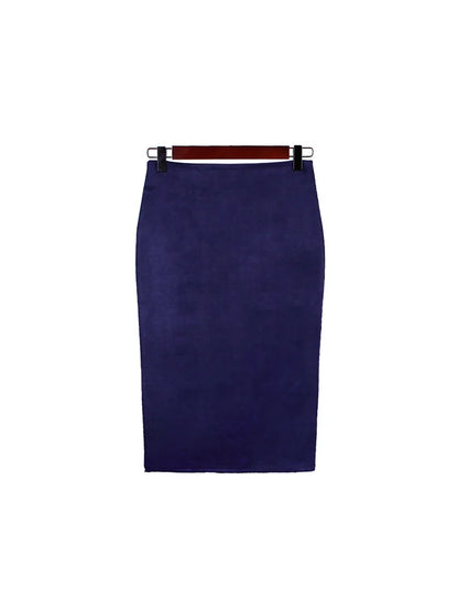 Suede Pencil High Waist Bodycon Vintage Suede Split Thick Stretchy Skirts