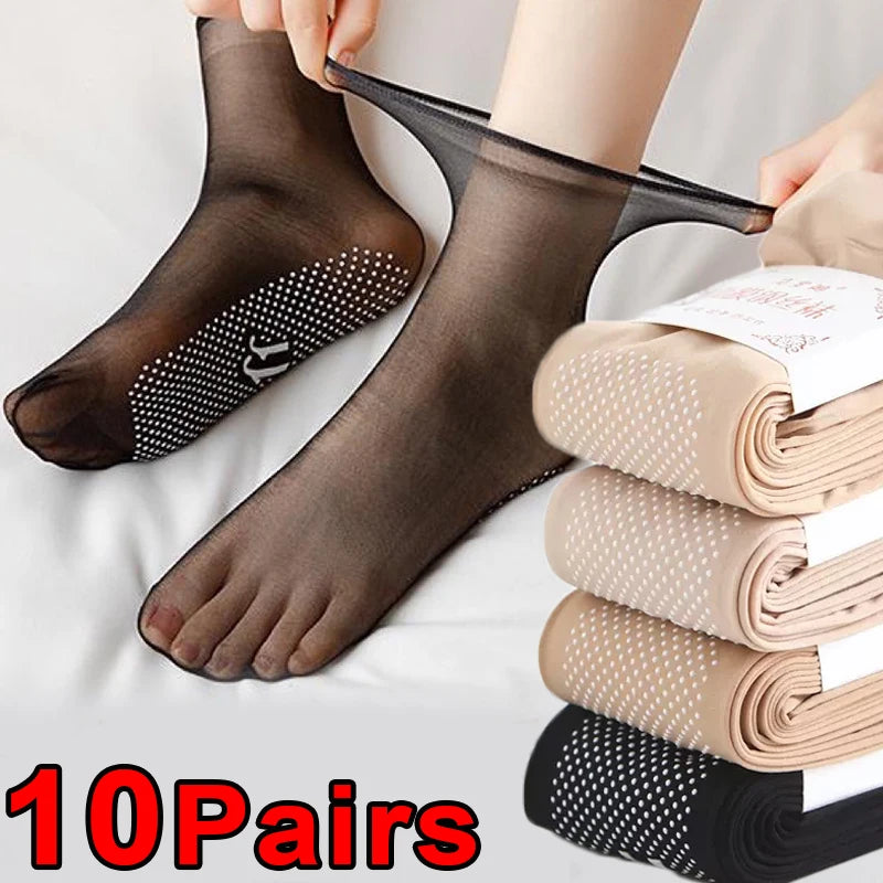 Ultra-thin Breathable Non-slip Transparent Elastic Crystal Silk Socks
