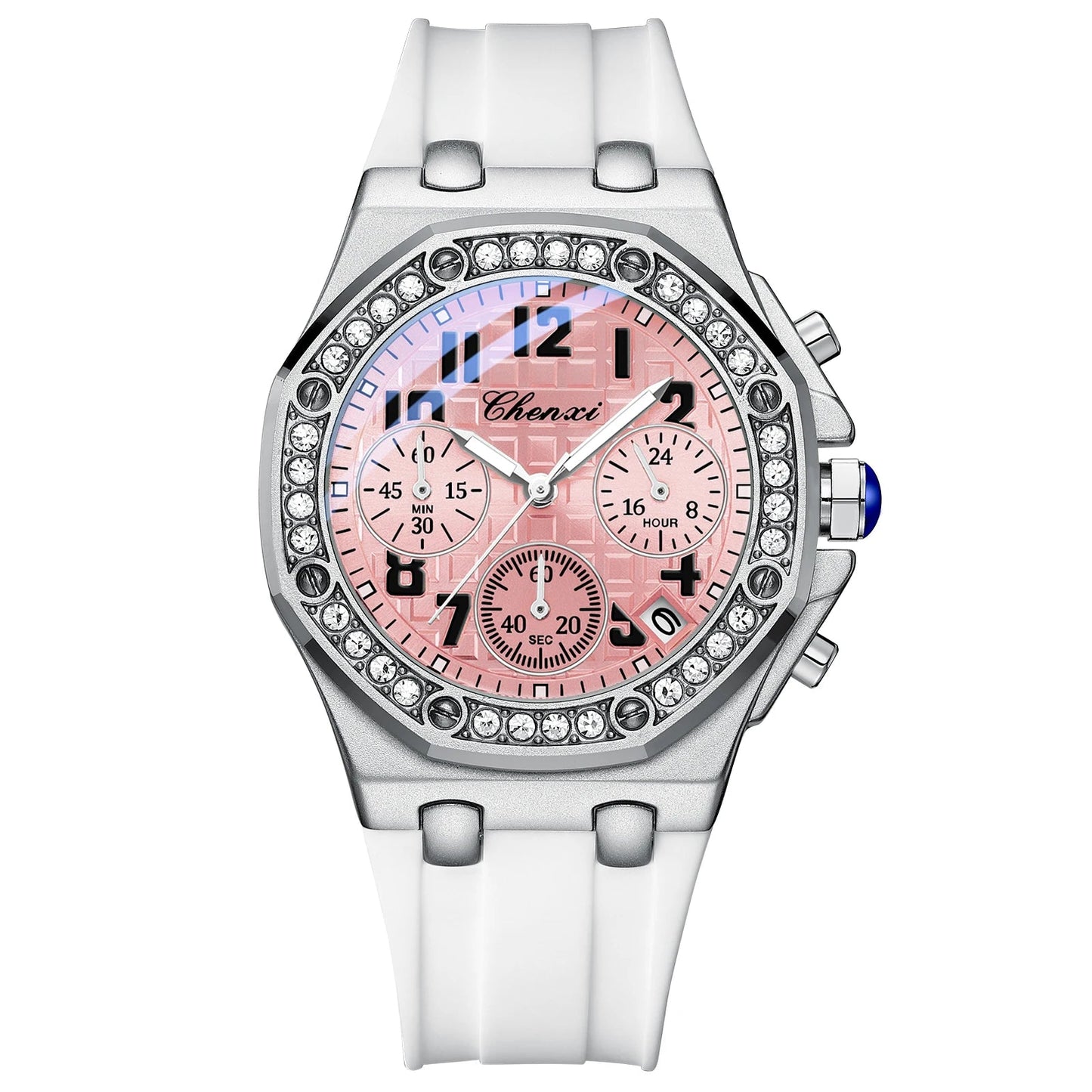 Diamond Dial Quartz Chronograph Luminous Waterproof Silicone Sports Watches
