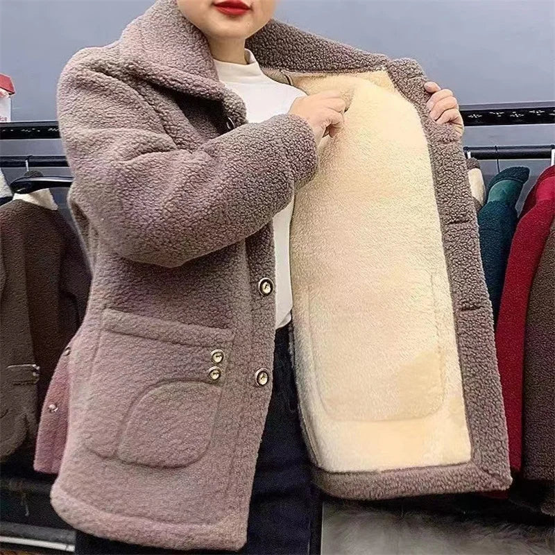 Winter Thick Fleece Single Breasted Lamb Fur Coat Jacket
