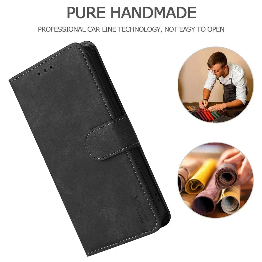Wallet Skin-friendly With Card Slot Bracket Magnetic Flip Case